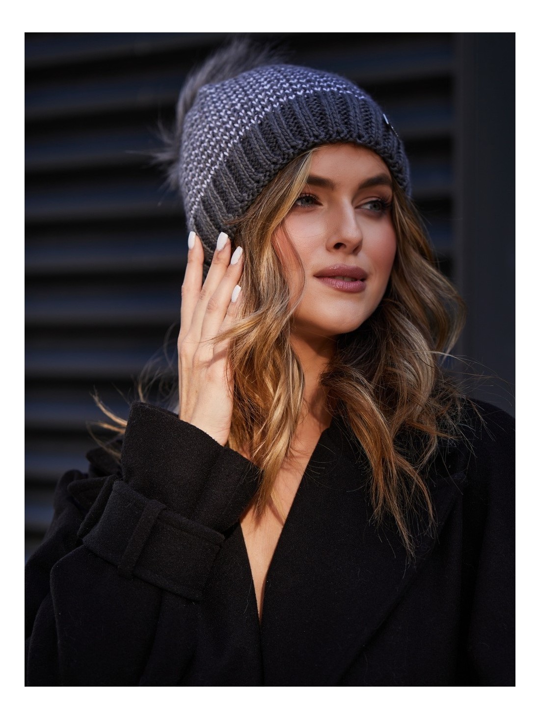 Graphite herringbone winter hat C44 - Online store - Boutique